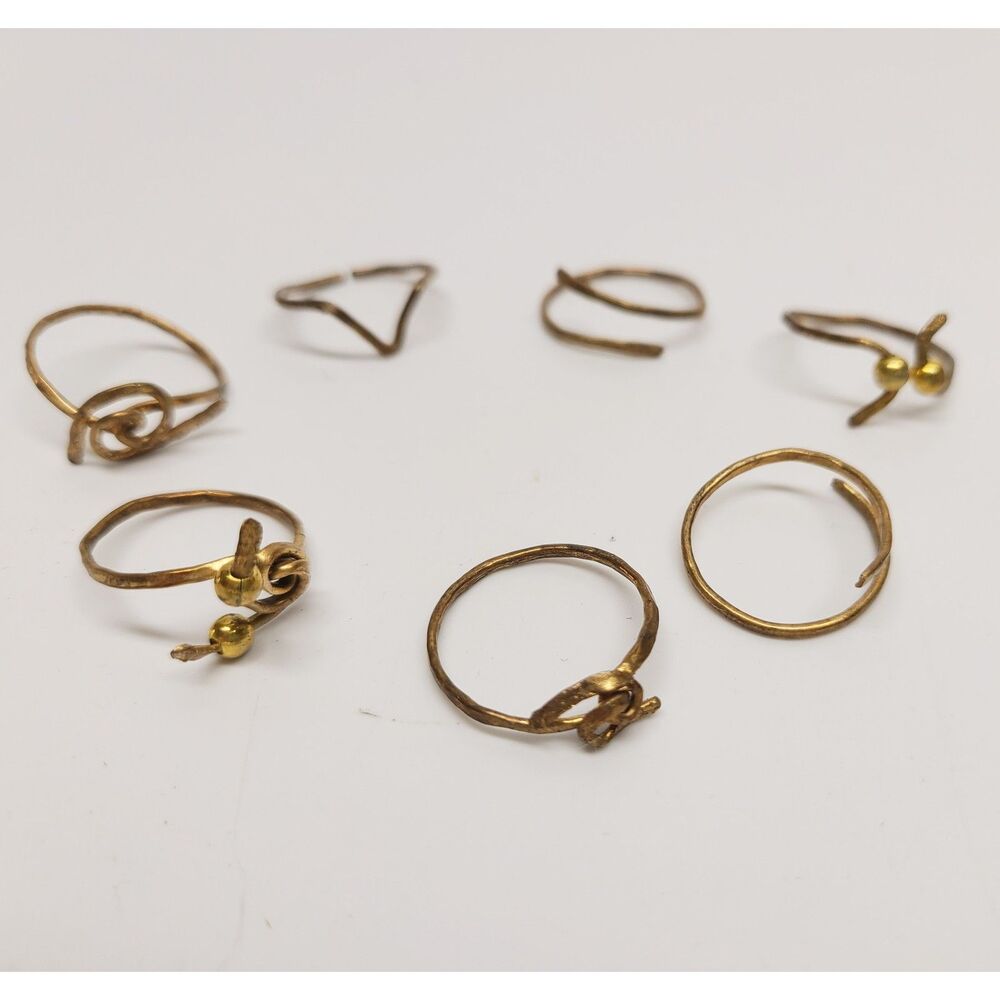 Handmade Hammered Metal Ring Set, One-of-a-Kind Artisan Stackable Rings Size 8